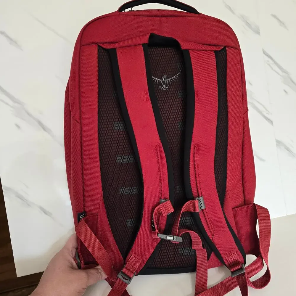 Osprey Cyber Laptop Backpack Red Commuter Daypack Padded Sleeve Pockets EUC